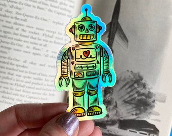 Holographic Robot Vinyl Sticker, Sci-Fi Robot, Water Bottle Sticker, Laptop Sticker, Sticker for Kids, Robot Illustration, Robot Art