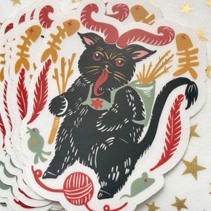 Krampus Cat Sticker, Clear Sticker, Holiday Sticker, Kitty Krampus, Cute Krampus, Greetings Vom Krampus, Merry Krampus, Krampus Gift