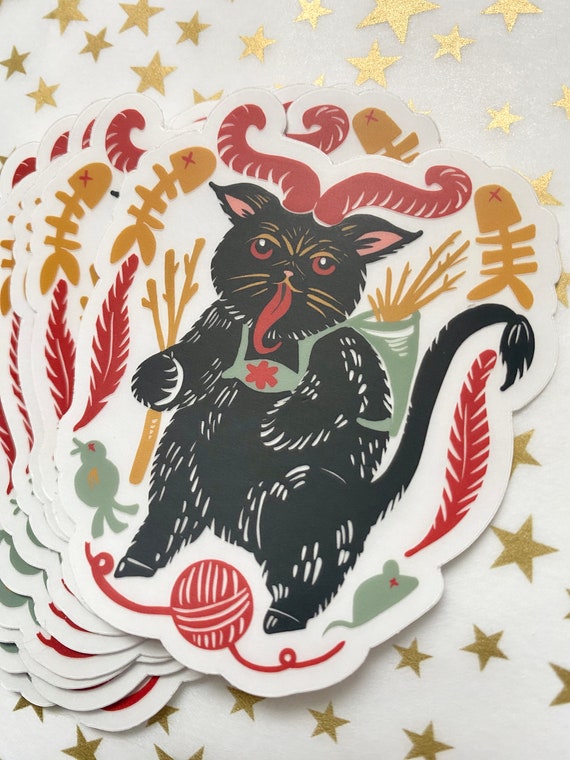 Krampus Cat Sticker, Clear Sticker, Holiday Sticker, Kitty Krampus, Cute Krampus, Greetings Vom Krampus, Merry Krampus, Krampus Gift