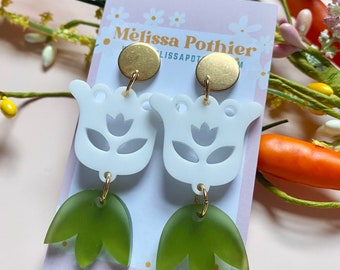 Spring Floral Earrings, Folk Art Flower Earrings, Tulip Earrings, Pastel Acrylic Earrings, Bridesmaid Earrings, Wedding Earrings