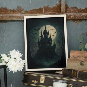 Vintage Haunted Manor Art Print: Macabre Halloween Wall Decor (Digital Download)