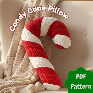 Patrón de crochet para almohada de bastón de caramelo / Decoración festiva para el hogar / Descarga digital