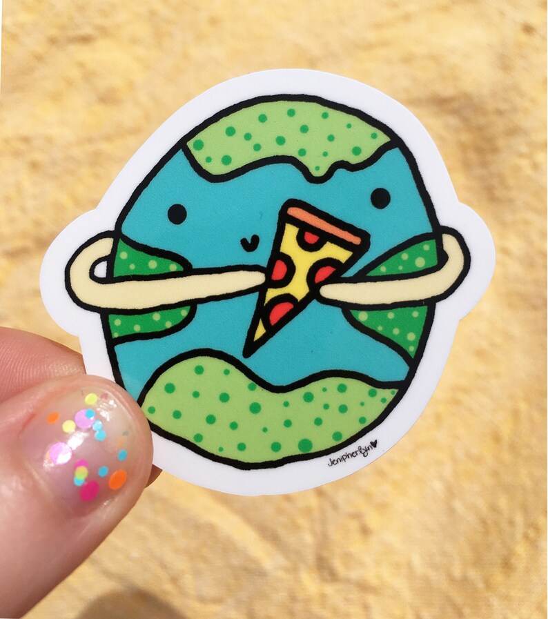 Earth Sticker Peace & Pizza Earth Day Vinyl Sticker Laptop Etsy