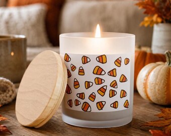 Candy Corn Candle | Fall Aesthetic Halloween Decor | Wood Wick Soy Gift | Spooky Fun And Unique Halloween Vibe