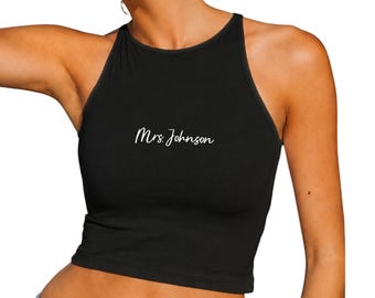 Top corto personalizado para novia y damas de honor – Atuendo para la mañana de la boda, regalo para despedida de soltera, nombre personalizado