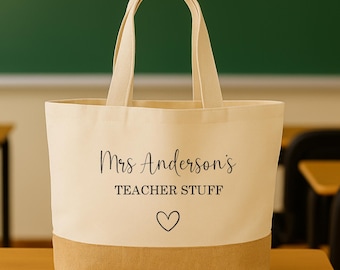 Personalized Teacher Tote Bag: Custom Name Canvas Gift