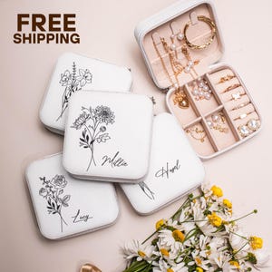 Personalized Birth Flower Travel Jewelry Box – Bridesmaid Keepsake