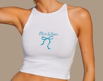 Personalised Mrs Cropped Tank Top, Custom Bride Crop Vest, Future Mrs Gym Top, Hen Party Top, Bridal Workout Shirt, Summer gift for Bride
