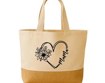 Mama Canvas Tote Bag – Floral Heart Design, Mother's Day Gift
