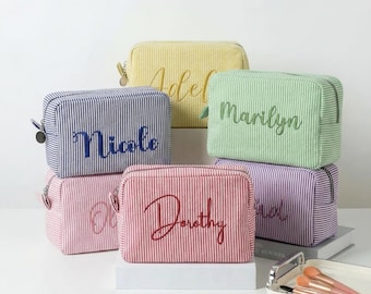 Bolsa de maquillaje de sirsaca bordada, bolsa de cosméticos de viaje personalizada