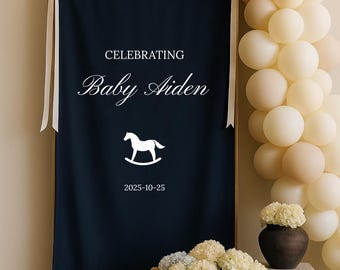 Benutzerdefinierte Stoff-Babyparty-Willkommensschild, Baby Sprinkle oder Baby in Bloom, personalisiertes Leinenschild, Babypartybanner, Stoffschild-Dekor