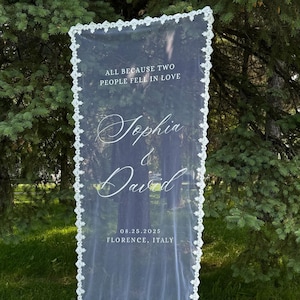 Laced Sheer Fabric Wedding Welcome Sign, Personalized Wedding Welcome Sign, Fabric Sign, Custom Wedding Signs, Lace Sign, Lace Wedding Sign