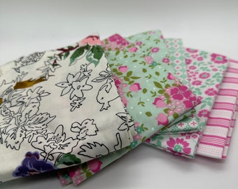 Pink and mint fabric fat quarters moda quilting fabric scraps