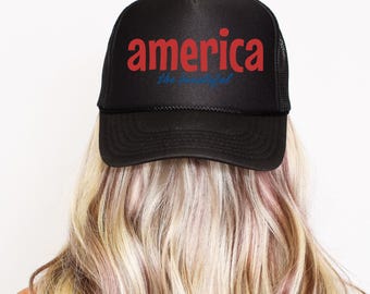 Patriotic Trucker Hat America Beautiful Summer Accessory Outdoor Style USA Snapback Mesh Cap Fourth July Holiday Gift Country Western Cap
