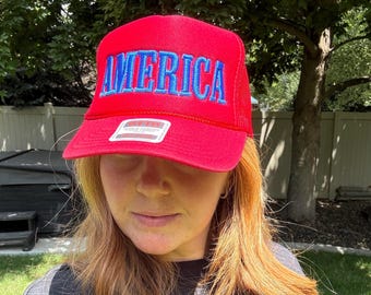 Patriotic Trucker Hat for Summer Outdoor Gear for Women USA Gift for July 4th Accessory Mesh Back Snapback Design Vintage Style America