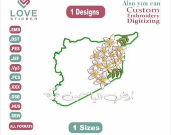 Kostenlose Syrien Landkarte Jasmin Stickdatei (Digitaler Download)