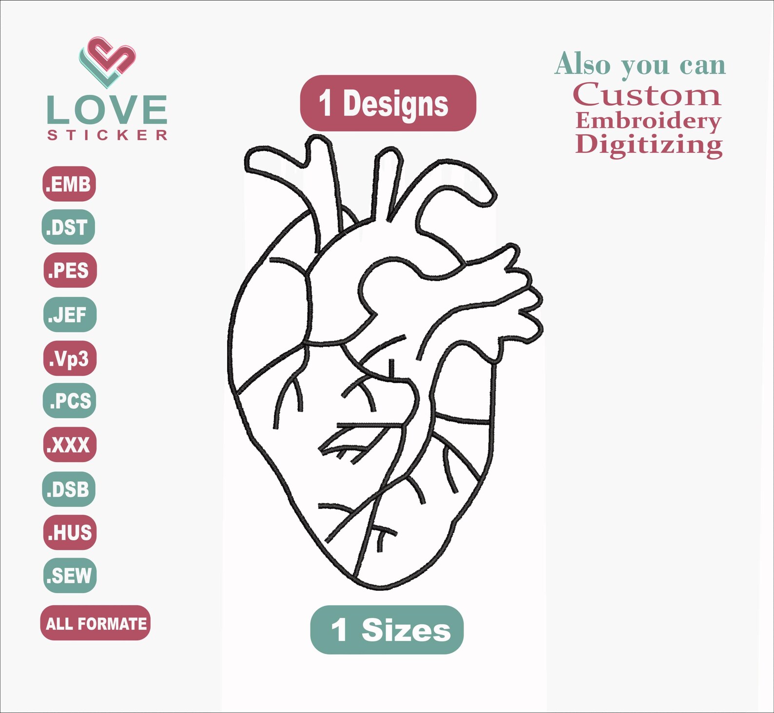 Human Heart Embroidery Design: Anatomical Art (digital Download) - Etsy