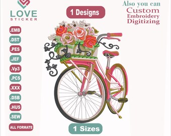 BICICLETA COM ROSAS Embroidery Designs,Embroidery Designs,Files Instant Download