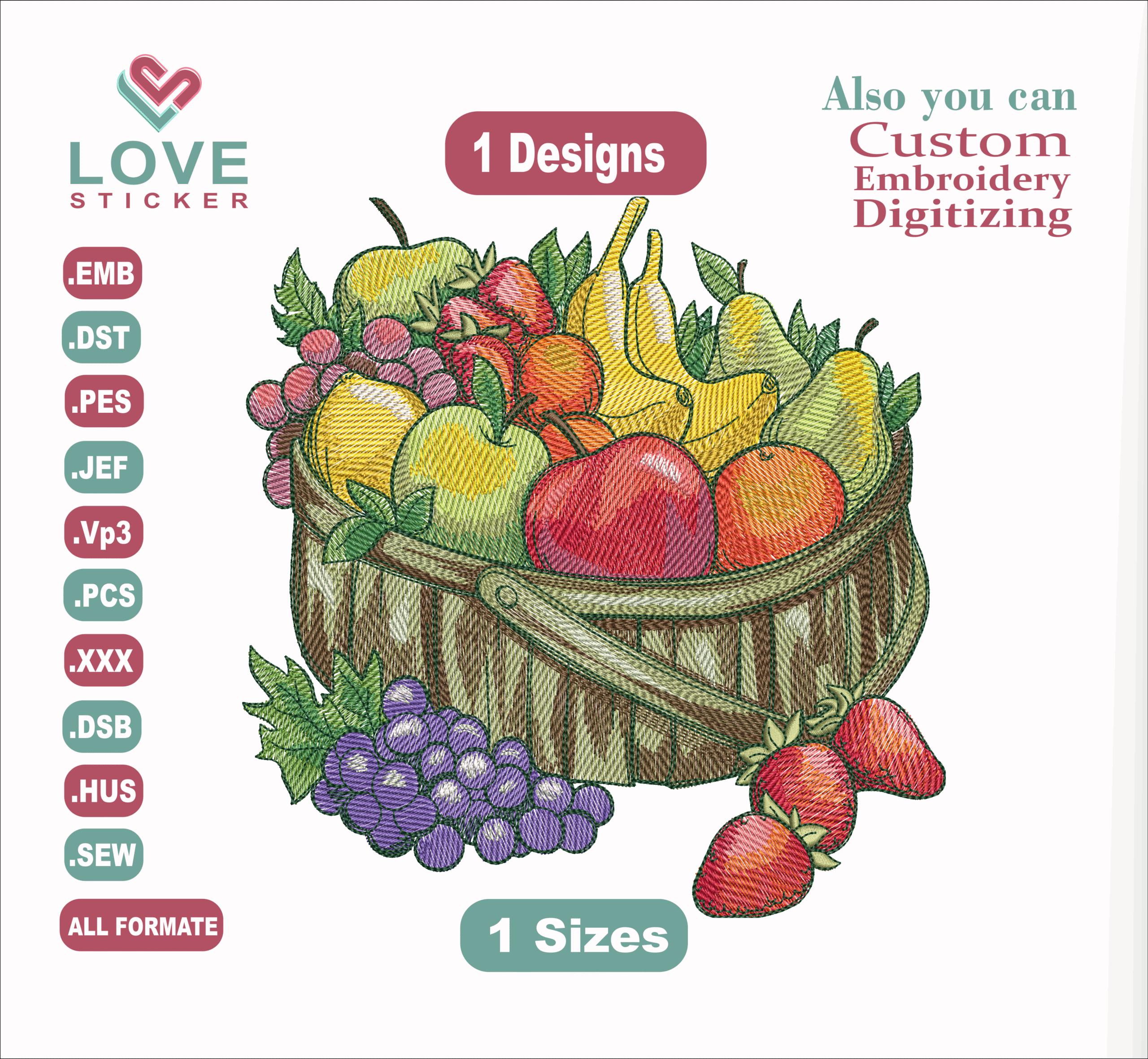 Fruit Basket Embroidery Designs/1 Designs & 1 Size/Embroidery Designs/ Files Instant Download