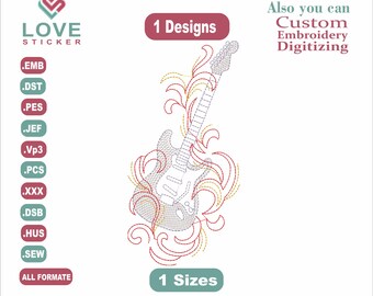 Electric Guitar Designs/1 Designs & 1 Size/ Embroidery Designs/ Files Instant Download