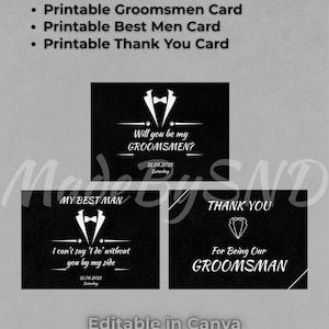 Ensemble de cartes modifiables garçons d'honneur et homme d'honneur - faire-part de mariage imprimable 5 x 7 pouces + carte de remerciement