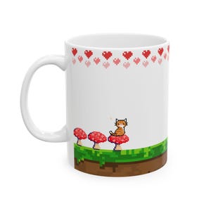 Pixel Art Love Mug - Retro Gamer Coffee Cup - Cute Pixel Gift - Kawaii Coffee Mug - Funny Valentine Mug - Gamer Gift