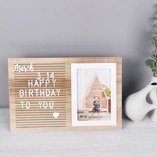 Letter message board 30x20cm| Felt Letter board with Photograph | Home Decor | Baby milestone | Custom | Oak wood frame | Gift
