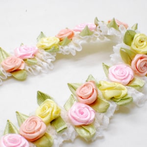 45cm - Special Edition|Compact Rose Flowers on Pleated Lace Trim|Rococo Trim|Decorative Floral Ribbon|Scrapbook|ClothingCraft Supplies