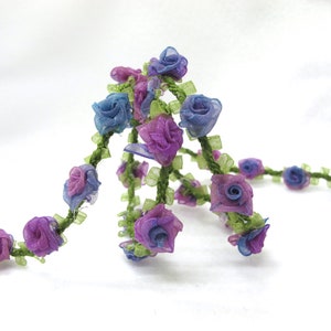 Edición especial / Cogollos de rosa ombre púrpura compactos en adornos de cinta rococó tejidos rojos / cinta floral decorativa / álbum de recortes / ropaCarrecursos de artesanía