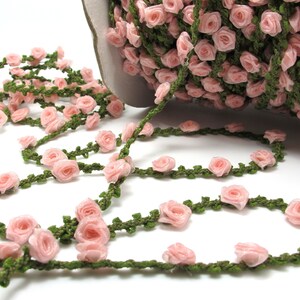 Ruban tissé rococo de 2 mètres avec boutons de fleurs roses|Ruban floral décoratif|Matériaux de scrapbooking|Vêtements|Décor|Fournitures de loisirs créatifs