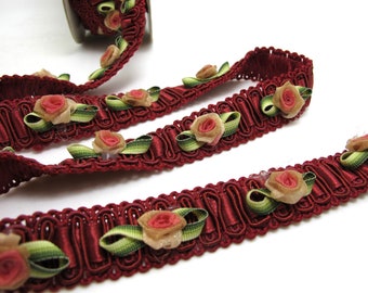 Rococo Gimp Trim with Rose Flower Buds|Decorative Floral Ribbon|Scrapbook Materials|Clothing|Decor|Craft Supplies