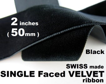 1 yard ( 2 inches) 50mm SINGLE Face VELVET/Velour ribbon trim SWISS made in Black color (0.92)meter long