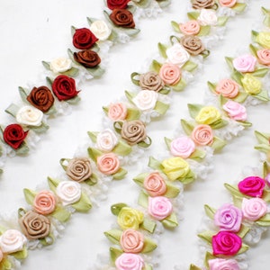 45cm - Special Edition|Compact Rose Flowers on Pleated Lace Trim|Rococo Trim|Decorative Floral Ribbon|Scrapbook|ClothingCraft Supplies