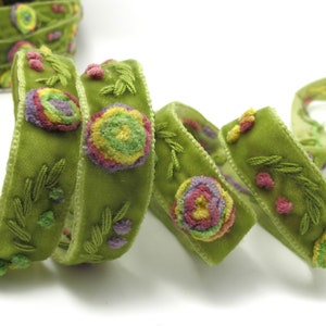 Fleurs en fil de 5/8 po. brodées sur ruban de velours vert, couture courtepointe, fournitures créatives, fournitures d'accessoires pour cheveux, couture de vêtements