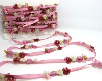 Flower Rococo Ribbon Trim|Decorative Floral Satin Ribbon|Scrapbook Materials|Clothing|Decor|Craft Supplies|Doll Embellishment