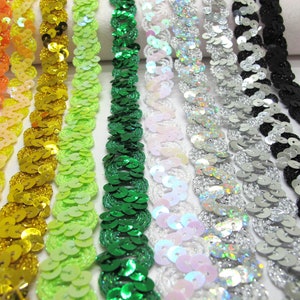 11/16 Inch Sequin Glittery Ric Rac Trim|Gimp Braided Trim|French Gimp Braided|Scroll Braid Trim|Decorative Embellishment Trim