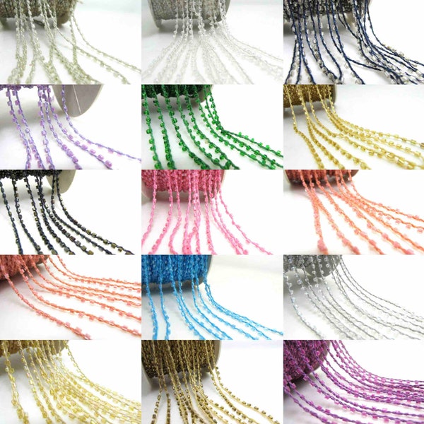 10 Yards Lined Seed Beads Beaded Cord, Craft Sewing Supplies, Tiny Beads for Art Project, Threaded