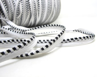 5 Yards Satin Black White Braided Lip Cord Trim, Piping Trim, Pillow Trim, Cord Edge Trim, Upholstery Edging Trim