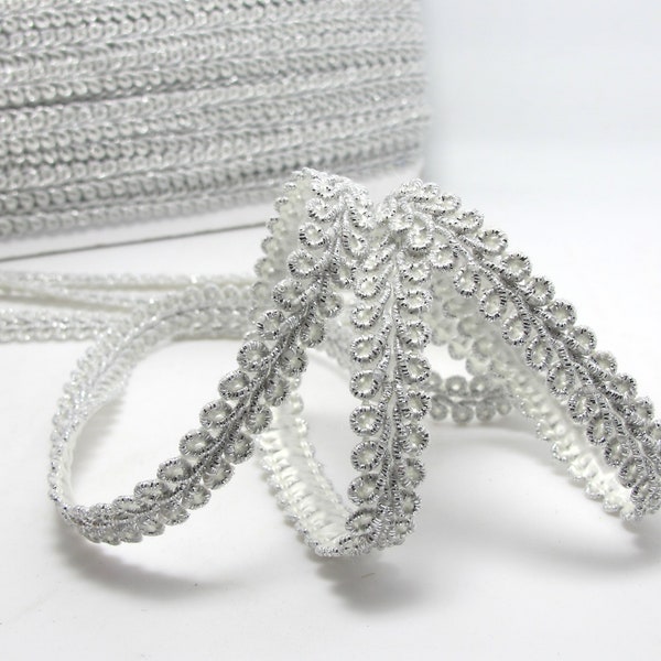 3 Yards 3/8 Inch Silver Glittery Gimp Braided Trim|4 Colors|French Gimp Braided|Scroll Braid Trim|Decorative Embellishment Trim