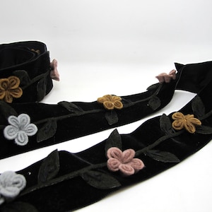 2 Inches Felt Flower Velvet Trim|Embroidered Floral Ribbon|Clothing Belt|Vintage Costume|Sewing Supplies|Decorative Embellishment