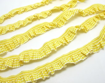 2 Yards 3/4 Inch Yellow Checkered Pleated Elastic Stretchy Trim|Doll Costume|Girl Dress Edging Trim|Lampshade Border Lace