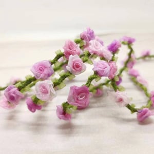 Special Edition|Compact Purple Ombre Rose Buds on Red Woven Rococo Ribbon Trim|Decorative Floral Ribbon|Scrapbook|ClothingCraft Supplies