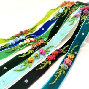 Bloem Rose Bud Rococo fluwelen lintversiering met borduurwerk|Decoratieve bloemen plakboekmaterialen|Kleding|Ambachtelijke benodigdheden|Poppenversiering