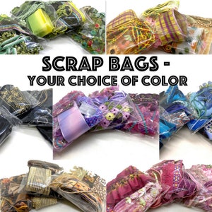 SCRAP BAGS - Random Selection of Trims, Lace, Ribbon, Pleated Trim, Embroidered Trim, Chiffon Trim, Grosgrain Ribbon, Velvet Ribbon etc.