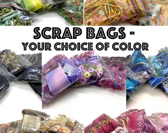 SCRAP BAGS - Random Selection of Trims, Lace, Ribbon, Pleated Trim, Embroidered Trim, Chiffon Trim, Grosgrain Ribbon, Velvet Ribbon etc.