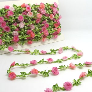 2 yards geweven Rococo lint trim met rose bloemknoppen| Decoratief Bloemenlint| Plakboek materialen| Kleding| Decor| Ambachtelijke benodigdheden