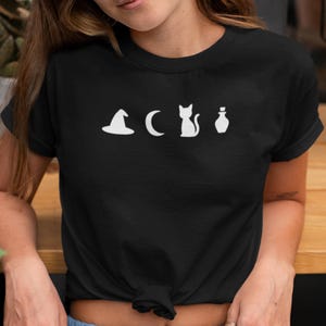 Witchcore Esthetisch Shirt Minimalistische Heks Symbolen T-shirt Maan Kat Potion Hoed Tee Wicca Magic Top Witchy Kleding Halloween Cadeau