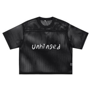 Maglietta a rete con grafica Unhinged Box – Maglietta grunge oversize in rete nera / CTRLTEEDESIGN Streetwear Drop
