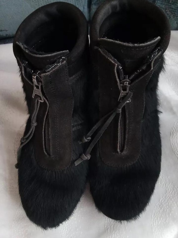 Tecnica Size 39 Apres Ski Ankle Boots Cow Hair Fur Vintage Brown Women Zip Up