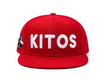 Kitos World Red Snapback Hat, Black 3D Embroidered Logo, Streetwear Baseball Cap